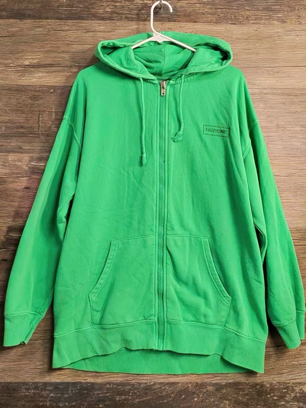 Forever 21 Pantone Bright Green Full-Zip Hooded Sweatshirt